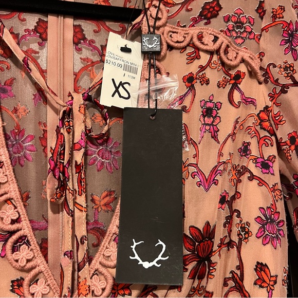 For Love and Lemons Saffron Floral Boho Mini Dress Silk Blend Pink X-Small New - Picture 6 of 9